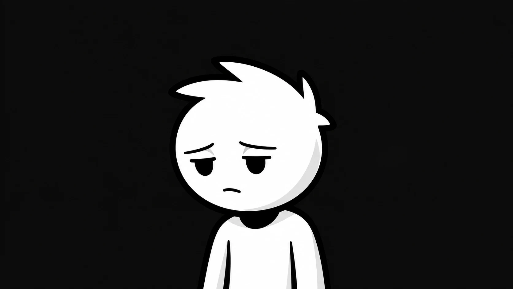 El stickman de FanDeCiencia con expresión triste sobre fondo negro