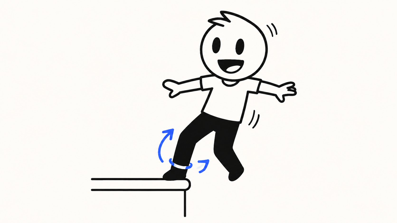 El personaje de FanDeCiencia recupera el equilibrio después de pisar mal el borde de una banqueta